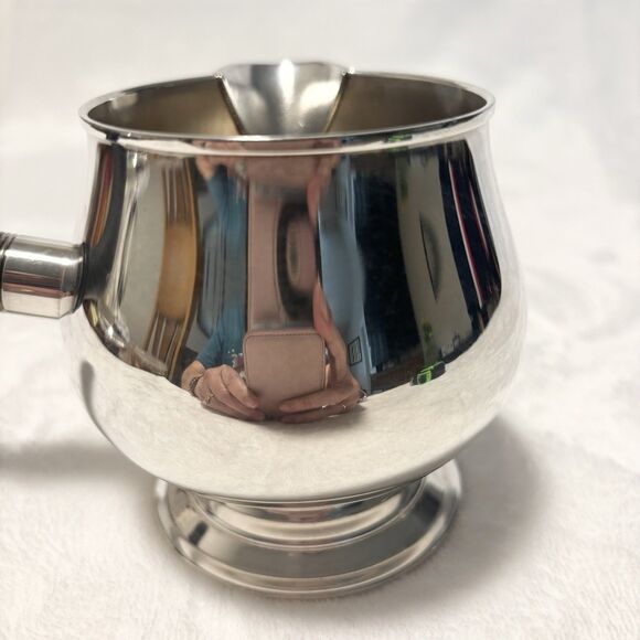 Vintage WM ROGERS Silverplate Pipkin Gravy Bowl Brandy Warmer w/Wood Handle - Picture 4 of 10